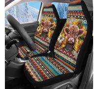 Reanaysto Seat Covers Front Set for Cars Trucks SUV, Plush Fluffy Baby Highland Cow Aztec Seat Protectors Universal Size Fit Auto Accessories, Easy to Install & Comfortable, Set of 2