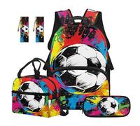 Reanaysto Soccer Boys Backpack Set, 5-Piece Bundle with Backpack & Lunch Bag & Pencil Case & 2 Bookmarks, Practical Gift for Elementary Middle School Students, Suitable for School Use