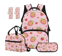 Reanaysto Strawberry Capybara Kids Backpack Set 5-Piece, Bookbag & Lunch Bag & Pencil Case & 2 Pcs Bookmarks, All-Fit for Girls and Boys Elementary School Daily Use Travel Daypack