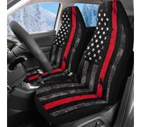 Reanaysto Universal Car Seat Covers, Washable Breathable Front Seat Covers Fluffy Furry Car Seats Cover Cushion Accessories, Set of 2, American Honoring Firefighter Flag