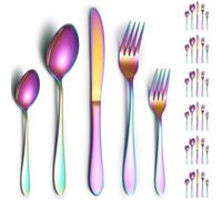 ReaNea Silverware Set 30 Pieces Service for 6, Rainbow Flatware Set, Titanium Plating Cutlery Set, Include Dinner Knives, Dinner Spoons, Dinner Forks, Teaspoons, Salad Forks, Dishwasher Safe