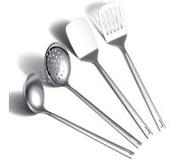 ReaNea Stainless Steel Kitchen Utensils Set, 4-Piece - Slotted Turner, Solid Turner, Skimmer & Ladle - Rust-Resistant, Long Handle, Hanging Loop, Dishwasher Safe - Everyday Cooking & Serving