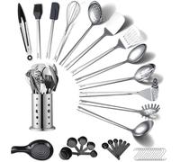 ReaNea Stainless Steel Kitchen Utensils Set 40 Pieces, Cooking Utensil Set with Utensils Holder, Kitchen Gadgets Kitchen Essentials New Home, House, Appartment Must Have, Metal Spatula Set