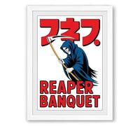 Reaper Banquet Retro Framed Wall Art Print A1 (84.1×59.4cm) White, Wall Decor for Living Room, Bedroom, Office & Home, Ready to Hang, Art Gift