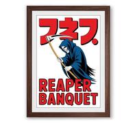 Reaper Banquet Retro Framed Wall Art Print A4 (29.7×21cm) Walnut, Wall Decor for Living Room, Bedroom, Office & Home, Ready to Hang, Art Gift