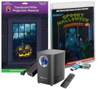 Reaper Brothers Spooky Halloween Digital Decoration Kit Includes 9 AtmosFX Video Effects for Halloween Plus HD Super Bright Projector and 48” x 72” Holographic Projection Screen