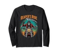 Reaper’s Ride Skeleton Biker Scythe Halloween Jack-o-Lantern Long Sleeve T-Shirt