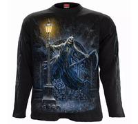 REAPING IN THE RAIN Long Sleeve Biker Spiral Goth Rain Skull Reaper Music Top