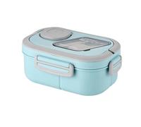 Reapyyt Adults Bento Lunch Box with Salad Container, Sauce Cup and Reusable Fork - Leak-Proof, Multi-Compartment Blue