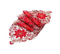 Reapyyt Christmas Table Runner, Poinsettia Holly Leaf Embroidered Table Linens for Christmas Decorations 15 X 86 Inch