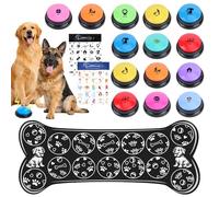 REAQUE Dog Buttons for Communication,14Pcs 10 Color Talking Button Set with 30s Recordable Voice Pet Training Buzzers with Mat & 2 Stickers, Talking Buttons for Dogs & Cats (Batteries Not Included)