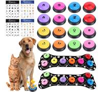 REAQUE Dog Buttons for Communication, 16 Pcs 8 Color Dog Talking Button Set, 30s Recordable Voice Pet Training Buzzers, Speaking Buttons for Dogs & Cats with 4 Scene Stickers (Batteries Not Included)