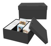 REAQUE Photo Storage Boxes, 2 Pack Picture Storage Containers, 3 Compartment Rigid Boxes, Black Collapsible Picture Organizer Case, Perfect for Storing 4×6 Inch Photos, Index Cards and More