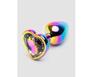 Rear Assets Small Jewelled Rainbow Heart Aluminium Butt Plug 2 Inch - Rainbow Rainbow