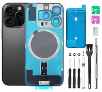 Rear Back Cover Glass Replacement for iPhone 16 Pro Back Glass + Camera Lens + Magnet + Iron Piece Holder with Repair Tool Kit (Black)