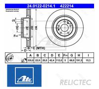 1X Brake disc ATE 24.0122-0214.1 for AUDI A8 D3 (4E2, 4E8) 3 2003-201