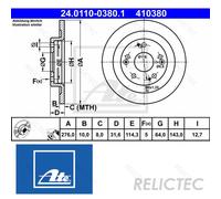 1X Brake disc ATE 24.0110-0380.1 for HONDA CIVIC IX (FK) 1.6 2013-2016