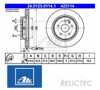 Brake disc ATE 24.0123-0114.1 for SAAB 9-5 (YS3G) 1.6 2010-2012