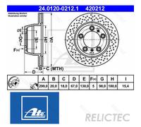ATE Brake disc 24.0120-0212.1 299,0 20,0 5 130,0 perforated/vented Coated Alloyed/High-carbon PORSCHE: Boxster, Cayman, 718 Boxster Convertible