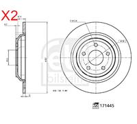 Rear Brake Disc x2 Pcs FEBI Fits FORD Focus III 1936154