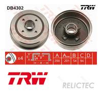 Brake drum TRW DB4302 for OPEL CORSA C (X01) 1 2003-2009