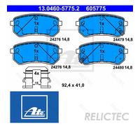 ATE Brake pad set 13.0460-5775.2 with acoustic wear warning with accessories KIA: Picanto I, Picanto II, HYUNDAI: i10 I