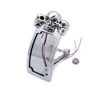 Rear Number Plate Bracket W/SKULL Tail Light Curve Side Mount License Plate Bracket 7/8" 1" Axle Aftermarket Motorcycle Parts(Silver)