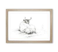 Rear of a Lying Cow by Jean Bernard Framed Print | A2 Oak Framed Wall Art | Ready to Hang | Modern Animal Picture | Living Room Bedroom Lounge Office
