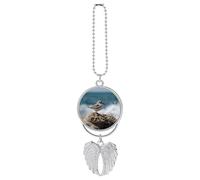 Rear View Mirror Car Charms Cars Hanging Pendant Bird Perching on The Rock Car Pendant Rearview Mirror Hanging Ornament Cars Hanging Accessories for Women Men Auto Decoration Silver