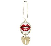 Rear View Mirror Car Charms Cars Hanging Pendant Cute Graphic Red Lips Car Pendant Rearview Mirror Hanging Ornament Cars Hanging Accessories for Women Men Auto Decoration Golden