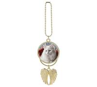 Rear View Mirror Car Charms Cars Hanging Pendant Cute White Cat Car Pendant Rearview Mirror Hanging Ornament Cars Hanging Accessories for Women Men Auto Decoration Golden