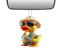 Rear View Mirror Pendant, 2D Acrylic Yellow Duck Car Rear View Mirror Ornament, Animal Charm Pendant for Key Ring, Bag, Backpack for Women, Men and Children