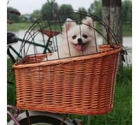 Rear Wicker Bike Basket, Pet Bike Basket, Bike Basket for Dogs with Wire Mesh Cover, Bike Basket Rear for Small Cats Dogs(Red)