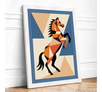 Rearing Horse Art Deco Framed Wall Art Print A3 (42×29.7cm) White, Wall Decor for Living Room, Bedroom, Office & Home, Ready to Hang, Art Gift