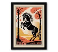 Rearing Horse at Dawn Rustic Framed Wall Art Print A2 (59.4×42cm) Black, Wall Decor for Living Room, Bedroom, Office & Home, Ready to Hang, Art Gift