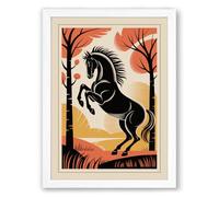 Rearing Horse at Dawn Rustic Framed Wall Art Print A3 (42×29.7cm) White, Wall Decor for Living Room, Bedroom, Office & Home, Ready to Hang, Art Gift