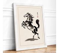 Rearing Horse in Ink Japandi Framed Wall Art Print A3 (42×29.7cm) White, Wall Decor for Living Room, Bedroom, Office & Home, Ready to Hang, Art Gift