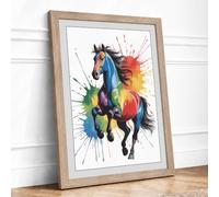 Rearing Horse in Motion Modern Framed Wall Art Print A3 (42×29.7cm) Oak,