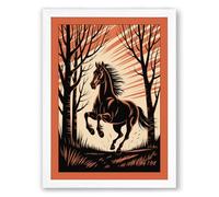 Rearing Horse in Silhouette Rustic Framed Wall Art Print A2 (59.4×42cm) White, Wall Decor for Living Room, Bedroom, Office & Home, Ready to Hang, Art Gift