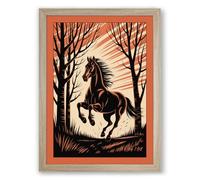 Rearing Horse in Silhouette Rustic Framed Wall Art Print A3 (42×29.7cm) Oak, Wall Decor for Living Room, Bedroom, Office & Home, Ready to Hang, Art Gift