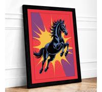Rearing Horse Starburst Modern Framed Wall Art Print A3 (42×29.7cm) Black, Wall Decor for Living Room, Bedroom, Office & Home, Ready to Hang, Art Gift