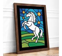 Rearing Horse Under Stars Retro Framed Wall Art Print A4 (29.7×21cm) Walnut, Wall Decor for Living Room, Bedroom, Office & Home, Ready to Hang, Art Gift