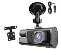 Rearview Camera 3 Channel Car Recording DVR 1080P Night Vision 24h Parking Video Recorder Front Inside Rear Auto Dash Reversing Camera(2 Lens*,64G SD Card)