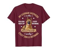 Reason I Wake Up Every Morning T Shirt Funny German Shepherd T-Shirt, Men, Burgundy, X-Large