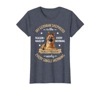 Reason I Wake Up Every Morning T Shirt Funny German Shepherd T-Shirt, Women, Heather Blue, Small