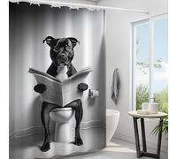 Reateforin Black and White Funny Animal Shower Curtain Staffordshire Bull Terrier Shower Curtain Set for Bathroom Funny Bathroom Curtain Cute Dog Curtain Fabric Waterproof for Boys Girls 72"x72"