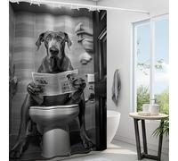Reateforin Black Gray Great Dane Reading Newspaper on The Toilet Shower Curtain Cute Great Dane Funny Animal Bathroom Curtain Great Dane Animal in Toilet Shower Curtian Polyester Waterproof 72"x72"