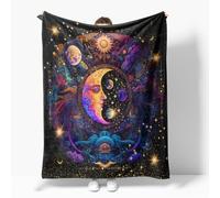 Reateforin Black Purple Moon Star Throw Blanket - Celestial Chair Recliner Cover, Bed Spread, Hippie Room Decor, Double Sided Sofa Couch Furniture Aesthetic Throws for Gifts 30"x40"