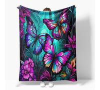 Reateforin Butterfly Neon Throw Blankets for Women Farmhouse Blue Purple Colorful Butterflies Fleece Bed Blankets Ultra Soft Warm All Season Decorative Fleece Blankets for Chair Car Sofa Couch 30"X40"