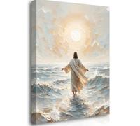 Reateforin Christian Wall Decor A New Day, A New Miracle Christian Faith Art Jesus Christ Walking on Water Pictures LDS Art Jesus Wall Decor Religious Bible Verse Paintings for Church Bedroom 16"X24"